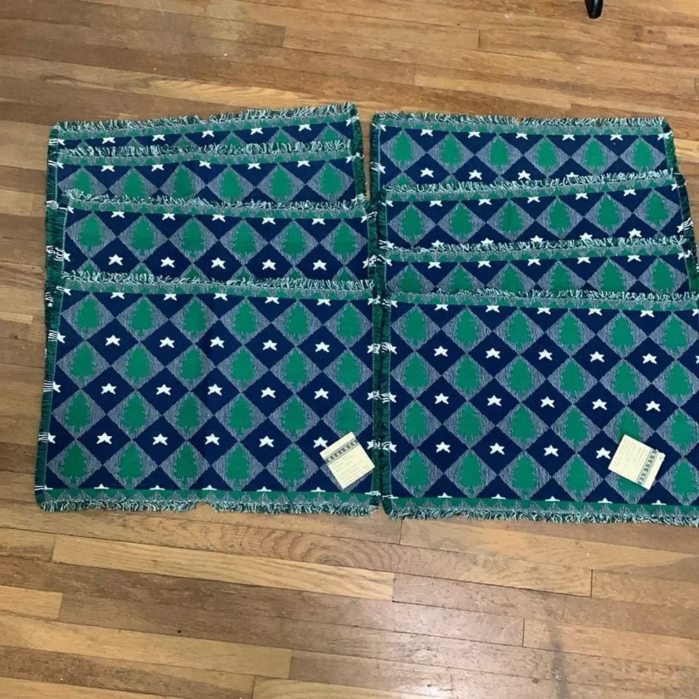 Vintage 1997‎ W.Y.S.I.W.Y.G 100% Cotton Holiday Tree & Star Placemats Set Of 8
